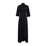 Abito Maxi con Collo Alto in Oro