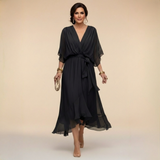 Vestito midi in mussola da donna con scollo a V e cintura