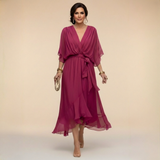 Vestito midi in mussola da donna con scollo a V e cintura