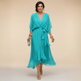 Vestito midi in mussola da donna con scollo a V e cintura
