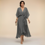 Vestito midi in mussola da donna con scollo a V e cintura