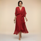 Vestito midi in mussola da donna con scollo a V e cintura