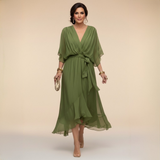 Vestito midi in mussola da donna con scollo a V e cintura