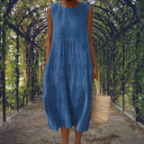 Abito midi in cotone a pois da donna