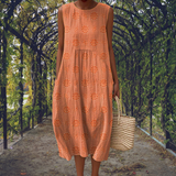 Abito midi in cotone a pois da donna