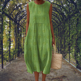 Abito midi in cotone a pois da donna