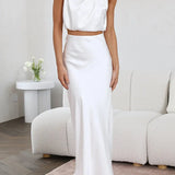 Completo donna con top drappeggiato e gonna lunga