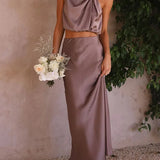 Completo donna con top drappeggiato e gonna lunga