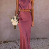 Completo donna con top drappeggiato e gonna lunga