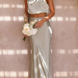 Completo donna con top drappeggiato e gonna lunga