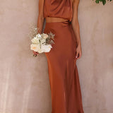 Completo donna con top drappeggiato e gonna lunga
