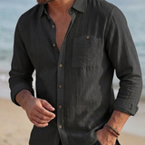 Camicia Uomo in Lino Manica Lunga Vintage con Tasca Traspirante