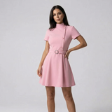 Abito A-Line con Collo Alto e Cintura